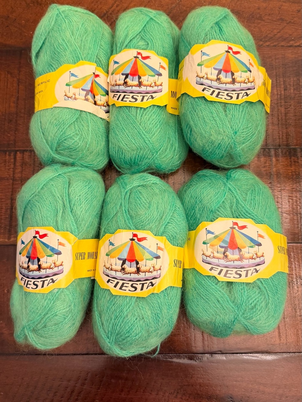 Vintage Fiesta Yarn Lot Of 6  50% Mohair and 50% Acrylic Mint/Bright Green